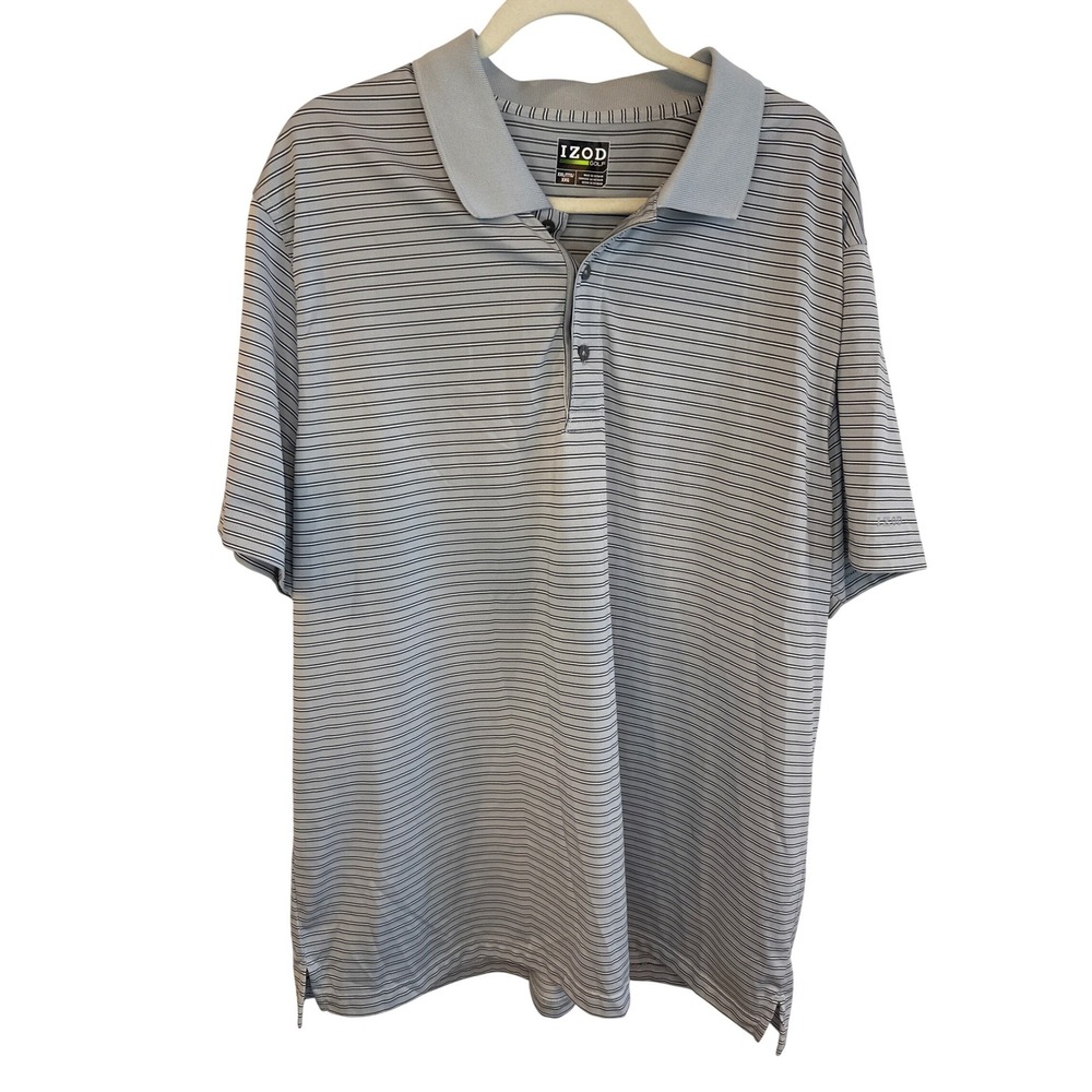 IZOD GOLF Mens Polo Shirt‎ Gray Black Stripe Short Sleeve Size XXL